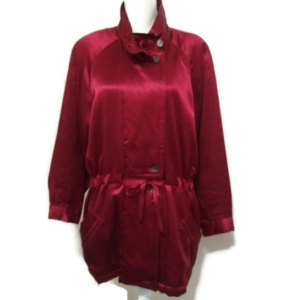 VTG NWT J. PETERMAN COMPANY Red Silk Trench Coat M